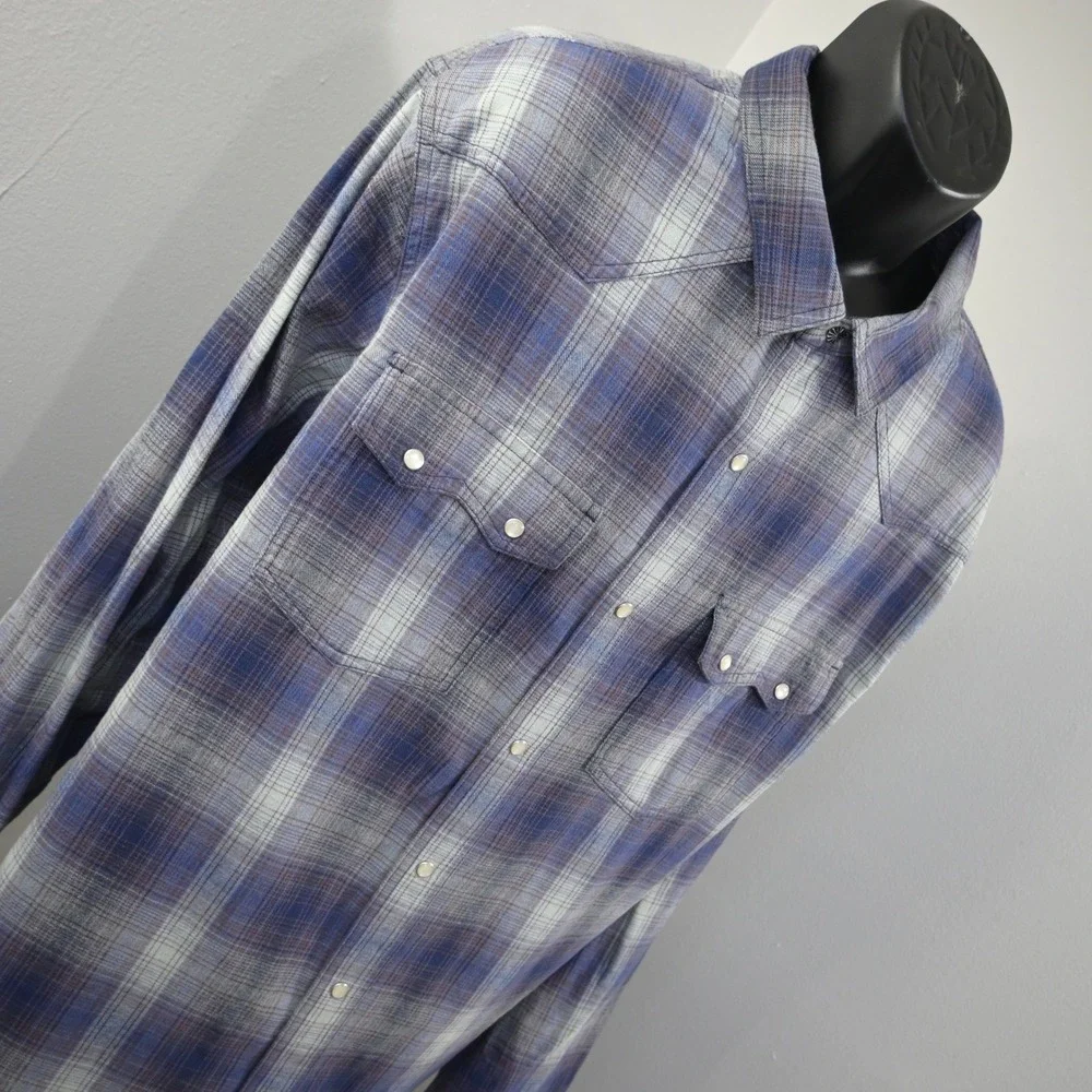 Duluth Trading Co Western Pearl Snap Flannel Mens 2XL Tall Standard Fit Plaid